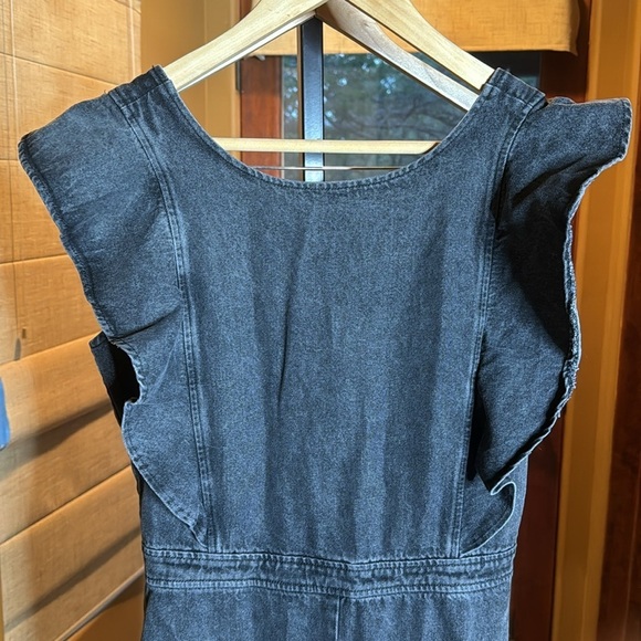 Ruffled Jumpsuit Wide Leg Washed Black Denim Size Small - Picture 2 of 7